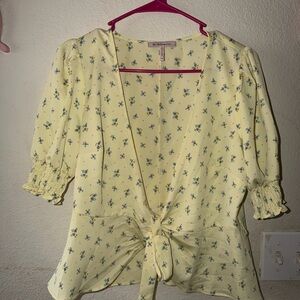 BCBGeneration Yellow Floral Tie-Front Blouse